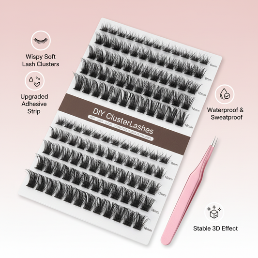 DIY Lash Extensions Without Glue – Self Adhesive Wispy Lash Clusters Kit for a Natural Salon Lash Look (9-16mm)